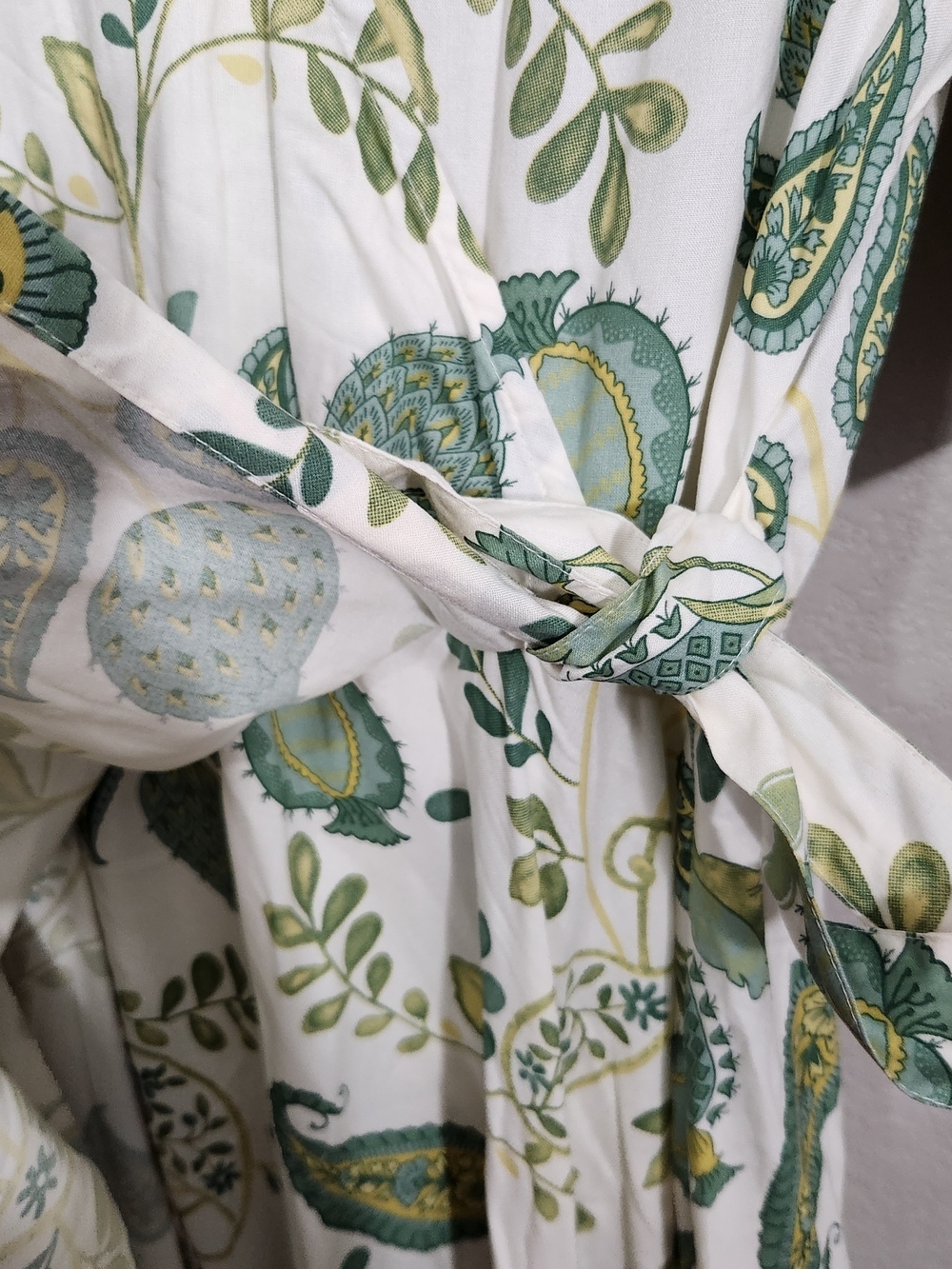 Bombay White Maxi Wrap Dress with Green Paisley and Leaf Print - Picture 3 of 13